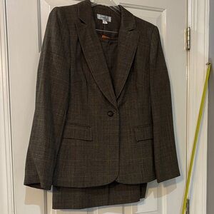 Elegant Brown Checkered Women's Suit